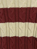 Round Neck Cable Knit Sweater L, Burgundy/Sand