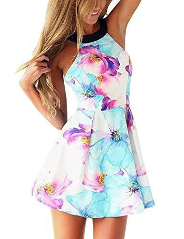 Yihuan Sleeveless Halter Neck Floral Print Casual Sundress