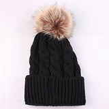 Hat, Winter Warm Knitted Wool Hemming Pom Pom Hat Cap Black