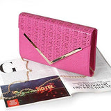 Pale Khaki Pu Leather Alligator Skin Pattern Perforated Glitter Metal Accent Envelope Flap Clutch Handbag