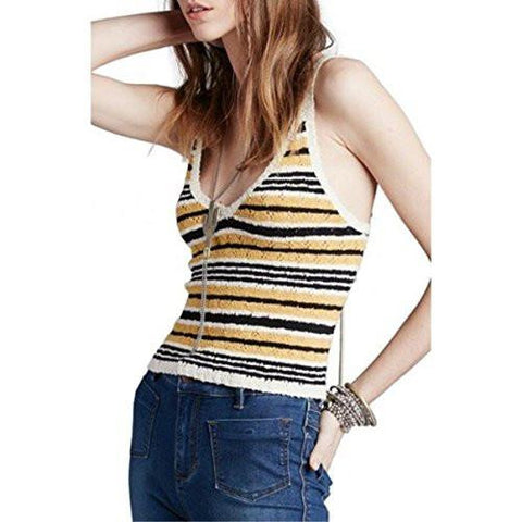 Ditsy Striped Halter Tank Top Yellow L