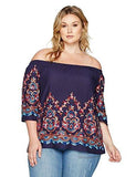 Plus Size OffTheShoulder Top Embroidered, Navy, 1X