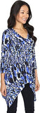 3/4 Sleeve Handkerchief Tunic Bright Blue Blouse