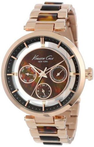Kenneth Cole York Multifunction Metal And Brown Marble Link Strap Watch #Kc4929