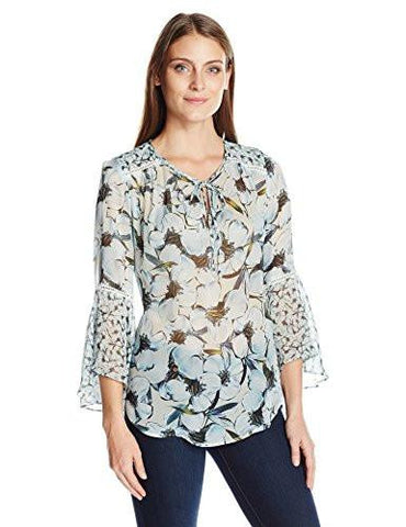Flare Sleeve Shirttail Top, Print, Xs