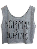 Sweatyrocks Summer Sleeveless Letter Print Crop Tank Top Small Grey#