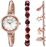 Swarovski Crystal Accented Rose Goldtone Bangle Watch And Red Jasper Beaded Bracelet Set
