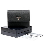 Wiberlux Prada Metal Logo Detail Flap Real Leather Mini Wallet One Size Black