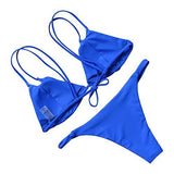 Mooskini Bikini Two Piece Sexy Solid Color Brazilian Top Triangle Bottom Mus Size 46 Blue