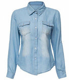 M2Mo Casual Long Sleeve Denim Shirt Light Blue Us Xs