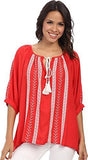 Embroidered Tassel Tie Top Lipstick Blouse Xs