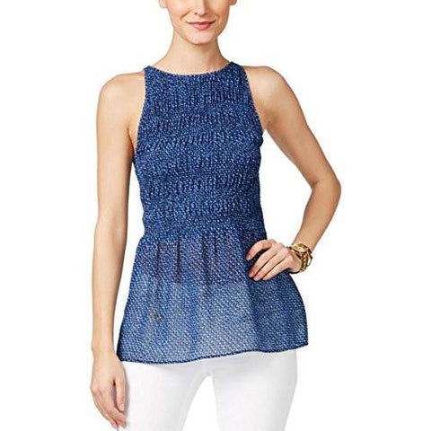 Michael Michael Kors Printed Textured Blouse Navy M