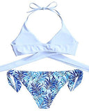 Mooskini Sexy Padded Pushup Leaves Printing Bikini Set Two Pieces Swimsuit S White