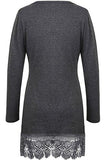 Creti Casual Long Sleeve Lace Stitching Trim T Shirt Tunic Dress, Small, Grey