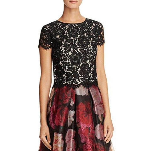 S Lace Cap Sleeves Blouse Black 6