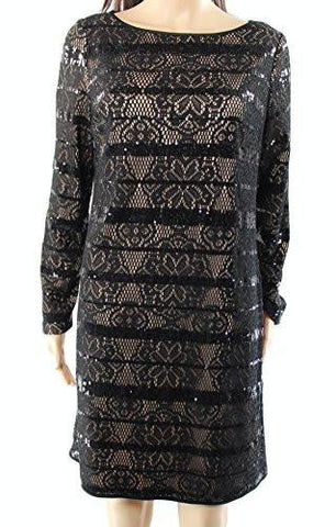 S Petite Sequined Lace Shift Dress Black 12P