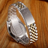 Silver & Gold Stainless Steel Strap Waterproof Quartz Calendar Fashion Luxury Watch Green
