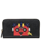 Wiberlux Prada Embellished Robot Detail Ziparound Real Leather Long Wallet One Size Black