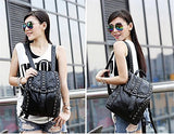 Black Backpack Washed Leather Punk Preppy Style Shoulder Bag School Bags Girls Travel Casual Waterproof Rivet Snowflake
