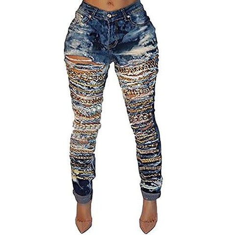 Vicvik Knee Casual Stylish Hip Hop Skinny Denim Ripped Boyfriend Jeans 2Xl