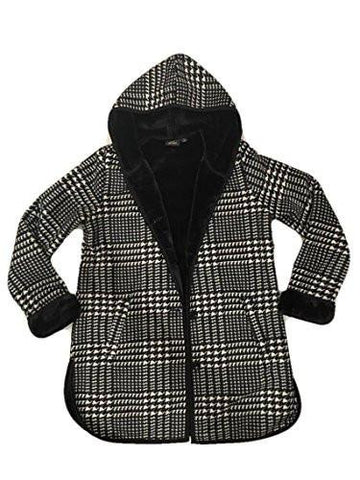 Ike Behar Plush Lined Hooded Jacket Ivoryblack Houndstooth Medium