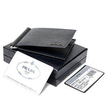 Wiberlux Prada Metal Logo Detail Twotone Real Leather Money Clip Wallet One Size Black_Navy