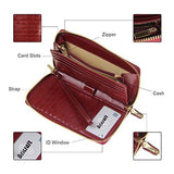 Rfid Blocking Wallet Wax Genuine Leather Zip Around Clutch Large Travel Purse Wine Red