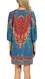 Bohemian Neck Tie Vintage Printed Ethnic Style Summer Shift Dress Large Pattern 2