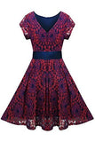 Creti Vintage Floral Lace Contrast Bow Cocktail Party Dress Evening Dress