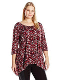Plus Size 3/4 Sleeve Handkerchief Top, Print, 2X
