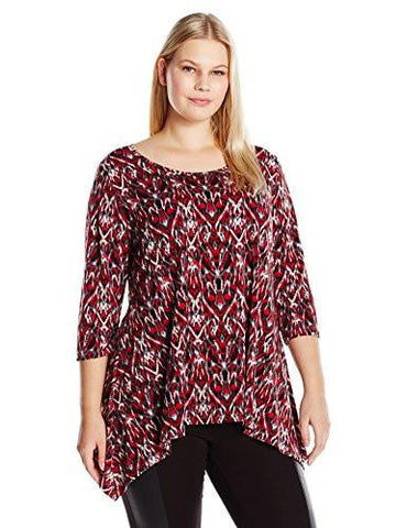 Plus Size 3/4 Sleeve Handkerchief Top, Print, 2X