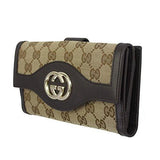 Sukey Interlocking G Beige Canvasbrown Leather Long Wallet 282426
