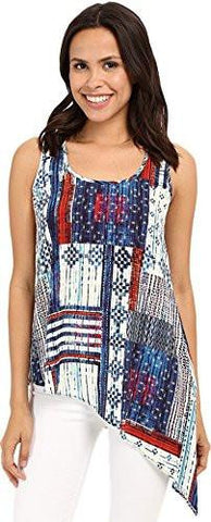 Patchwork Printed Asymmetric Hem Tank, Print, Small