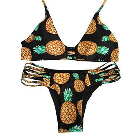 Sherry007 Printed Cut Out Bikini Halter Racerback Swimsuit Beachwear228Blackmedium