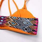 Mooskini Sexy Rectangular Printing Padded Bathing Suit Bikini Set L Orange