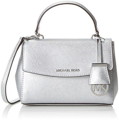 Ava Silver Metallic Saffiano Leather Xs Satchel