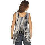Sleeveless Tie Dye W/Fringe Top Xl Blue