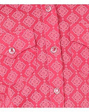Girls Printed Double Pocket Long Sleeve Western Top Pink Medium