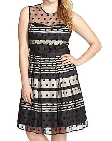 PlusSize Sleeveless Dot Overlay Fit And Flare, Black, 18W