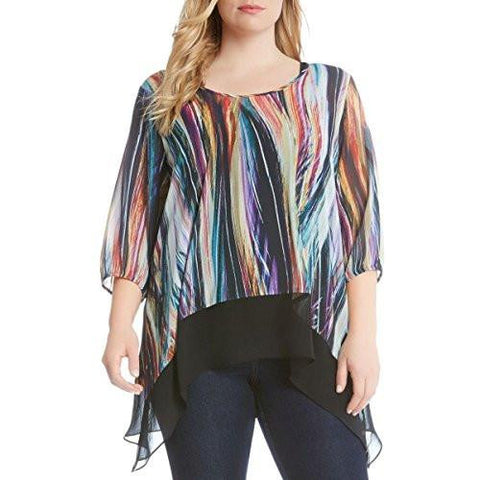 Plus Size Modern Art Sheer Hem Top, Print, 2X