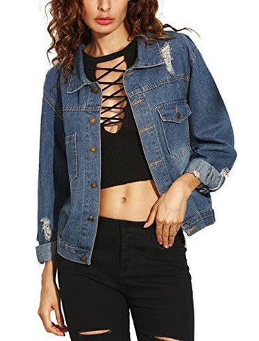 Shein Basic Lapel Button Down Denim Jean Jacket Blue Medium