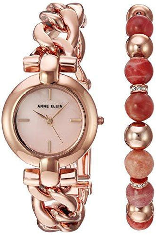 Rose Goldtone Bracelet Watch And Sunstone Beaded Bracelet