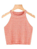 Sweatyrocks Knit Crop Top Ribbed Sleeveless Halter Neck Vest Tank Top One Size Orange