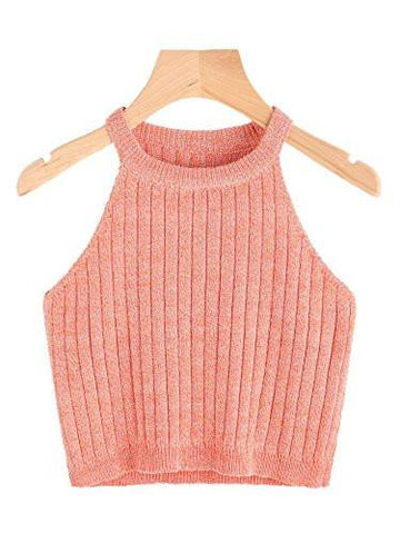 Sweatyrocks Knit Crop Top Ribbed Sleeveless Halter Neck Vest Tank Top One Size Orange