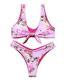 Mooskini Two Piece Floral Print Bikini Set Padded Bathing Suit Swimsuit S Pink