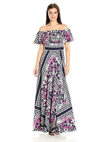 Eliza J Off Shoulder Maxi, Pink/Navy, 6
