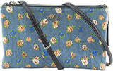 Lyla Floral Printed Denim Leather Double Zip Crossbody Bag Style F57549 Sv Denim Multi