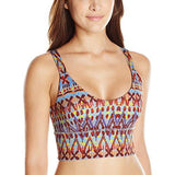 Long Line Sports Bra Tribal Hints Print, Orange/Blue, Medium