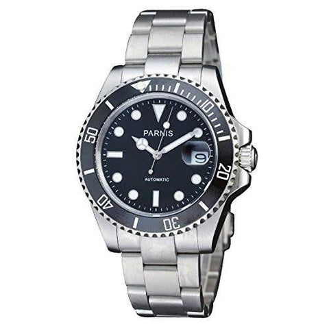 Black Dial Sapphire Glass Ceramic Bezel Submariner Automatic Mechanical Silver Watch