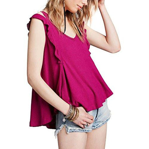 Textured Ruffled Tank Top Pink L